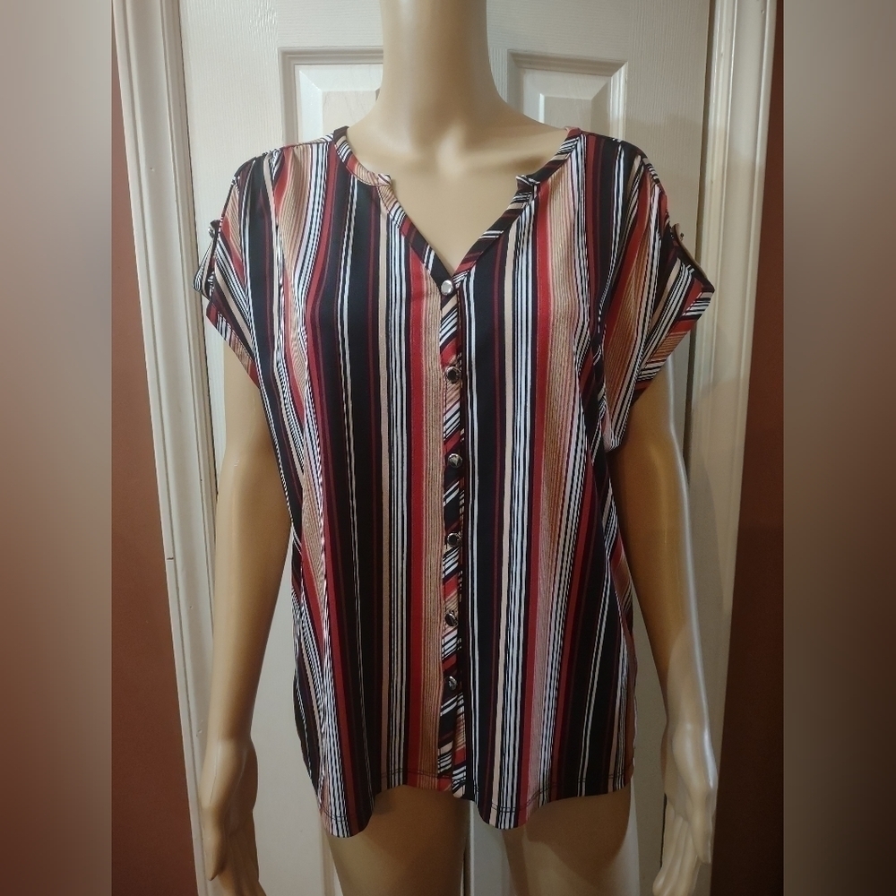 Perseption concept women's size large blouse shirt top striped button up